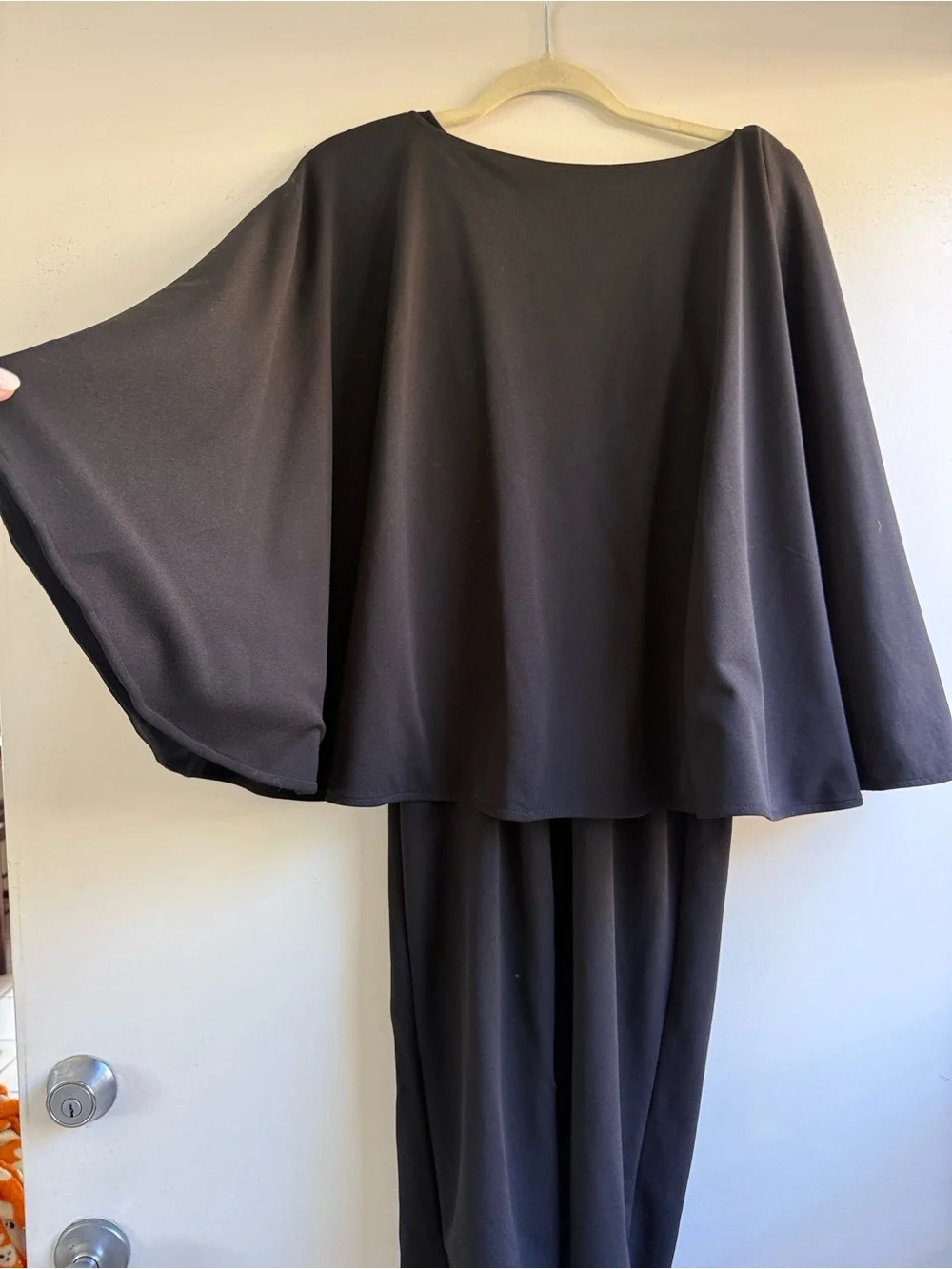Classic Black V-Neck Sheath Dress with Cape Sleeve - Picture 6 of 9